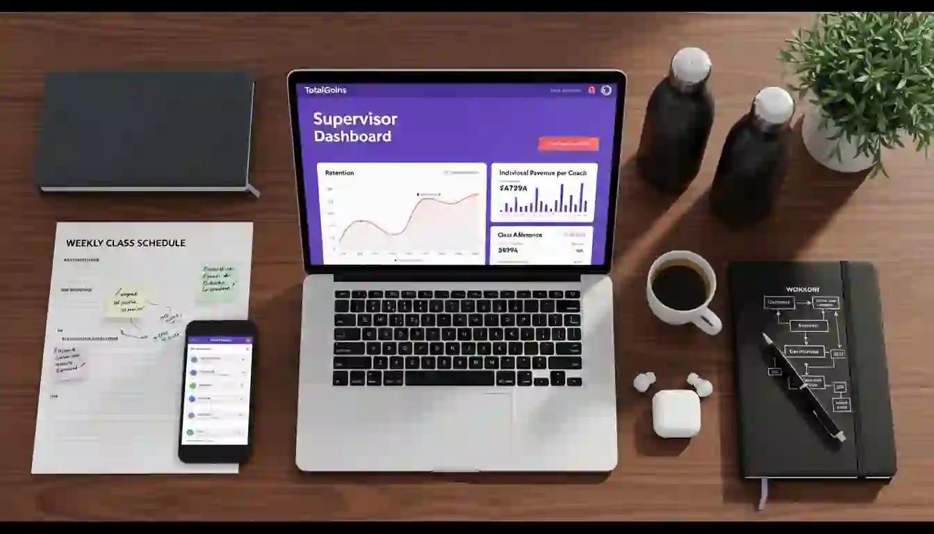 Workflow operativo de un gimnasio boutique con 3-5 coaches: agenda compartida, reservas, cobros y panel supervisor