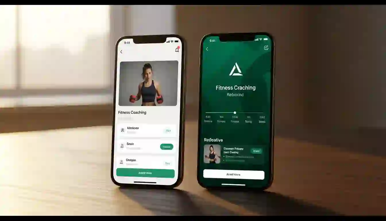 App marca blanca para entrenadores personales: dos pantallas móvil mostrando misma plataforma con identidad visual personalizada
