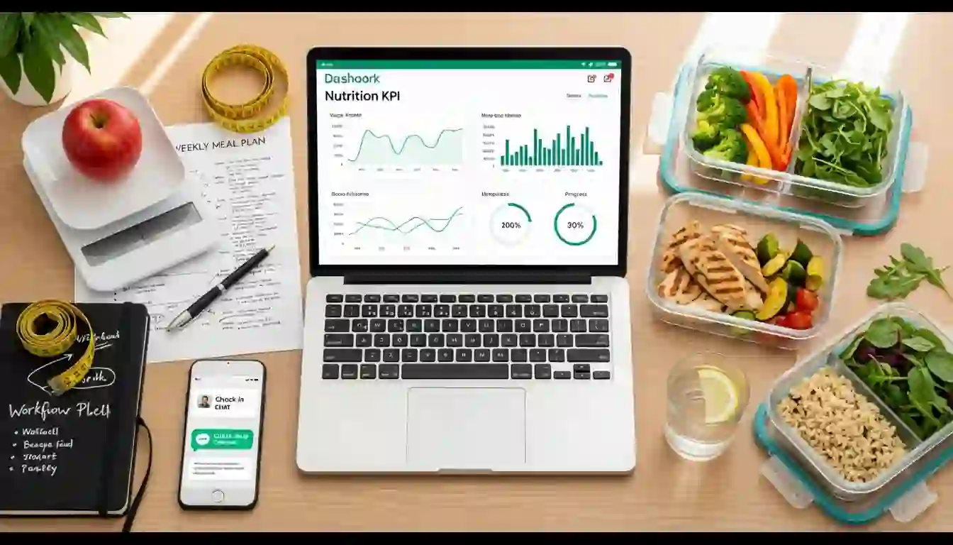 Workflow operativo del nutricionista online en 2026: cocina, software y seguimiento del cliente