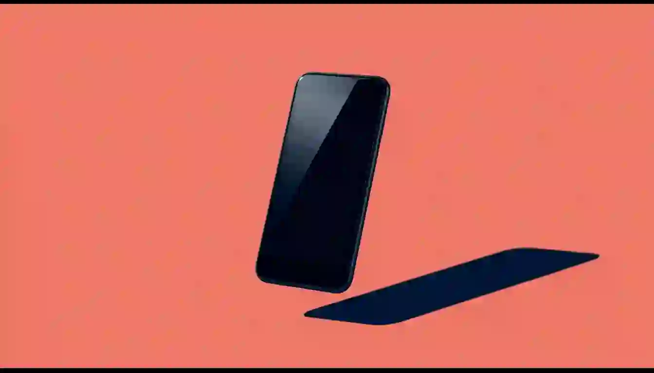 La conversación que se quedó a medias no está perdida, está sin apuntar Móvil con la pantalla apagada flotando sobre un fondo coral liso, con una sombra dura proyectada en diagonal