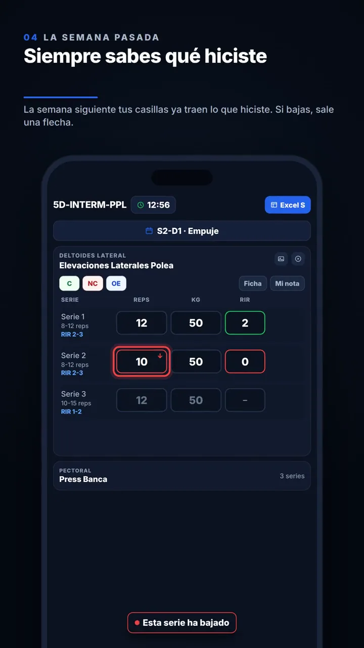 Pantalla de entreno en la app del atleta
