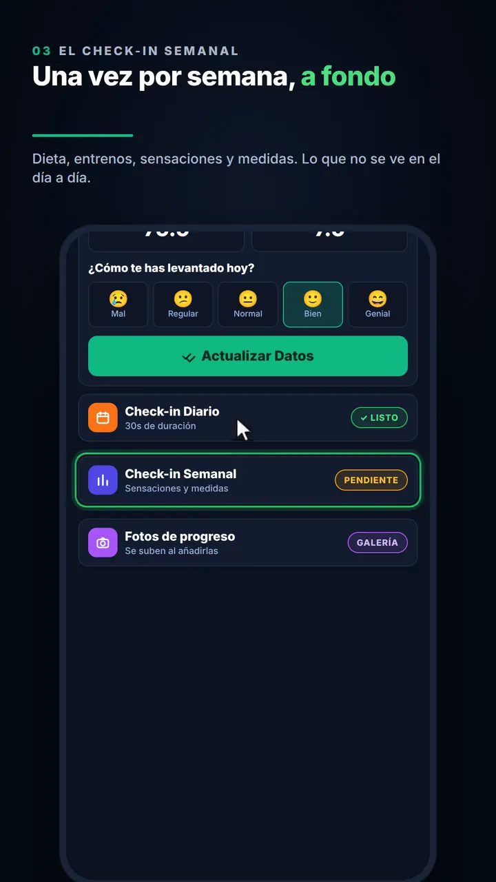 Pantalla de seguimiento del atleta en la app de TotalGains