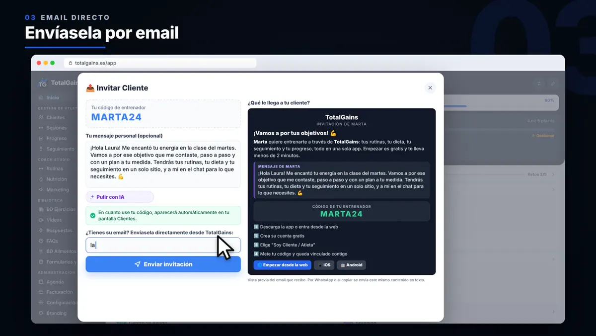 Alta de un cliente nuevo desde el panel web del entrenador