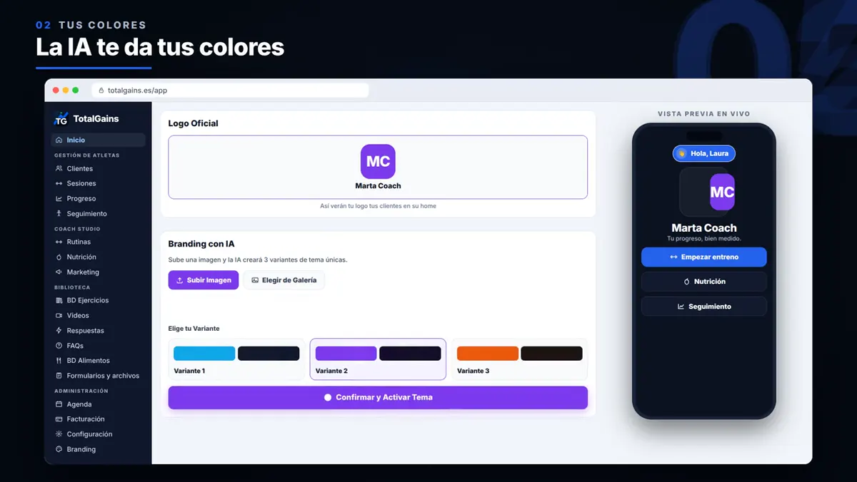 Configuración del branding del entrenador en TotalGains