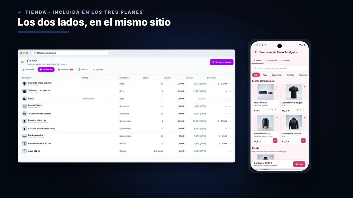 La tienda del gimnasio: el pedido en la app del socio y su gestión en el panel del centro